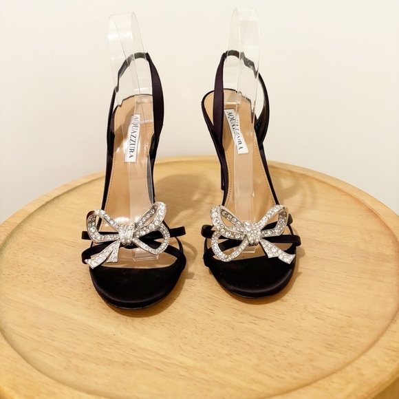 New Aquazzura Babe Crystal Bow Heel Sandals - Picture 6 of 11